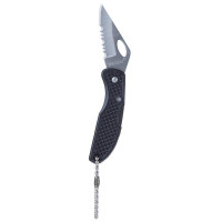 Small Serrated Knife attaches to your keychain or backpack to cut cord or twine