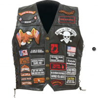 Genuine Buffalo Leather Bikers Vest with 42 Patches Diamond Plate™ Rock Design