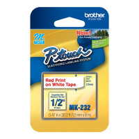 Brother MK232 12MM (0.47IN) RED ON WHITE NON-LAMINATED TAPE FOR P-TOUCH 8M (26.2 FT)