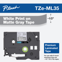 Brother TZEML35 12MM 8M WHITE ON MATTE LIGHT GRAY- FOR USE WITH ALL TZ MACHINES