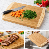 Bamboo Cutting Board 17.75" x 12.5" x .75" thick eye-catching dual-toned design