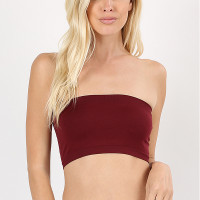 Tight Fitting Sexy Strapless Bandeau Dark Burgundy Tube Top Crop Top, Seamless Strapless Bande