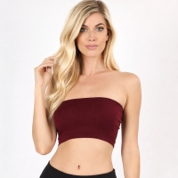 Tight Fitting Sexy Strapless Bandeau Dark Burgundy Tube Top Crop Top, Seamless Strapless Bande
