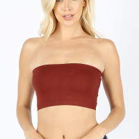 Tight Fitting Sexy Strapless Bandeau Dark Rust Tube Top Crop Top, Seamless Strapless Bande