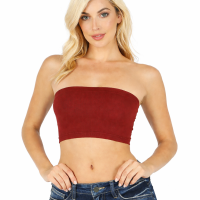 Tight Fitting Sexy Strapless Bandeau Dark Rust Tube Top Crop Top, Seamless Strapless Bande