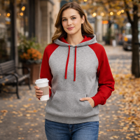 Jerzees Long Sleeve Hoodie Hooded Sweatshirt Preppy Oxford Red Soft & Comfortable