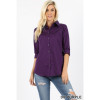 Women's Classic Dress Shirt Folded 3/4 Sleeve Solid Button Down Blouse Shirt