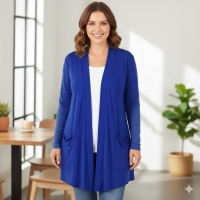 Plus Size Long Sleeve Cardigan Drapey Open Front Denim Blue 1X, 2X and 3X
