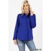 Women's Button Down Shirt Classic Full Sleeve Dress Shirt Solid Button Down Dress Shirt - Denim Blue