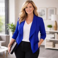 Plus Size Blue Blazer for Women Slimming Design Formal Wear Office Work