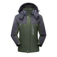 Hooded WaterProof Windcheater Jacket - Green and Gray Detachable Hood Full