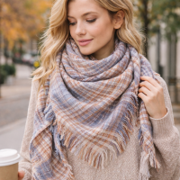 Beautiful Oversized Tartan Scarf Winter Shawl Blanket Wrap Plaid Scarf 53" x 53"