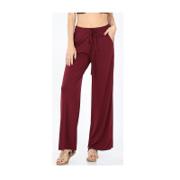 Wide Leg Pants Lounge Pants Women Relaxed Fit with Pockets Burgundy Casual Pants