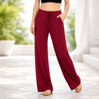 Wide Leg Pants Lounge Pants Women Relaxed Fit with Pockets Burgundy Casual Pants