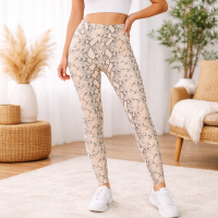 Snake Print Fleece Leggings,- Tan Black Thick and Warm fleece fabric