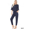 Half Sleeve Jumpsuit Slimming Design Elastic Waistband, draw cord, side pockets,