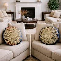 Round Cushion Covers Mirror Studded Handmade - Set of 4 - Pakistani Handicraft