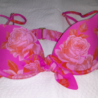 Hot Pink Rose Push Up Bikini Top - XS