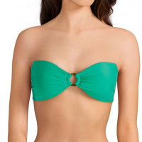 Gianni Bini Solid Green Ring Bandeau Top bikini top removable neck strap