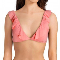 Cremieux Ruffle Bikini Top Guava Pink - Medium