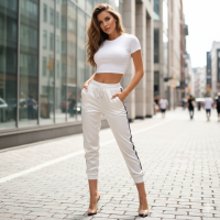 Women's Casual Pants with Side Stripe,Satin finish looks good & expensive