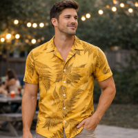 Floral Hawaiian Shirt with pocket for men Orange/Yellow Hawaiian shirt -