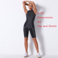 Women's Compression Suit Matching Top & Shorts Set High Waist Compression Shorts