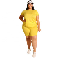 Plus Size 2 Piece Set Matching Top with Shorts set - Yellow