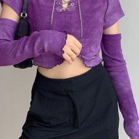 Gothic Punk Streetwear Tie Dye Cropped T-Shirt with Attached sleeves