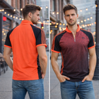 Elegant Colorful Gradient Design,T-Shirt with Stripes for Men Sublimated Orange & Black