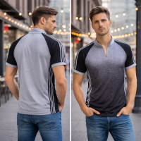 Elegant Colorful Gradient Design,T-Shirt with Stripes for Men Sublimated Gray