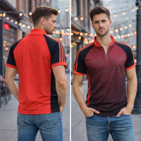 Elegant Colorful Gradient Design,T-Shirt with Stripes for Men Sublimated Red & Black