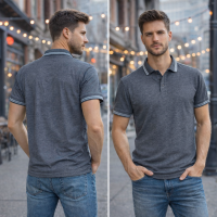 Men's Polo Shirt - Golf Shirt ,Short Sleeve Cotton Shirt with Collar Charcoal Gra