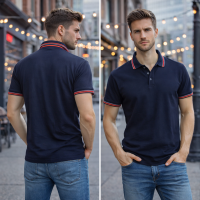 Men's Polo Shirt - Golf Shirt ,Short Sleeve Cotton Shirt with Collar Charcoal Blue