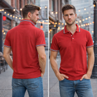Men's Polo Shirt - Golf Shirt ,Short Sleeve Cotton Shirt with Collar Red