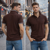 Men's Polo Shirt - Golf Shirt ,Short Sleeve Cotton Shirt with Collar Brown