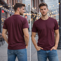 Basic Men's T-Shirt Round Neck Short Sleeve Cotton T-Shirt - Maroon