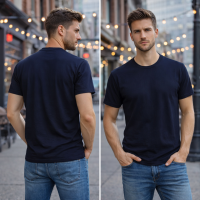 Basic Men's T-Shirt Round Neck Short Sleeve Cotton T-Shirt - Blue