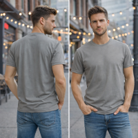 Basic Men's T-Shirt Round Neck Short Sleeve Cotton T-Shirt - Taupe