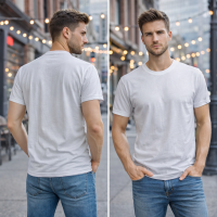 Basic Men's T-Shirt Round Neck Short Sleeve Cotton T-Shirt - White