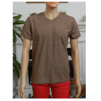 Basic Men's T-Shirt V-Neck Short Sleeve Cotton T-Shirt - Heather Brown