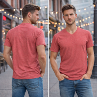 Basic Men's T-Shirt V-Neck Short Sleeve Cotton T-Shirt - Heather Pink