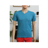 Basic Men's T-Shirt V-Neck Short Sleeve Cotton T-Shirt - Heather Blue