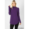 Long Sleeve Mock Neck Round Hem Top,Dark Purple - for casual and office formal wear