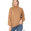 Turtleneck Melange Sweater,with Balloon Sleeves - Almond Color