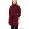 Belted Turtleneck Sweater Dress,Raglan Sleeves Dark Burgundy