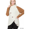 Wrap Style Sweater- Asymmetrical Hem - Contrast Sleeve Beige & Brown