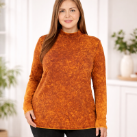 Plus Size Womens Long Sleeve Top Mock Neck Rust Orange Casual Stretch Shirt