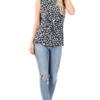 Leopard Print Top Knotted Front Sleeveless Top