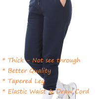 Women's Thick Fleece Sweatpants Joggers - Workout Pants Relaxed Fit Elastic Waistband , cuff, Draw String , Side Pockets Navy Blue